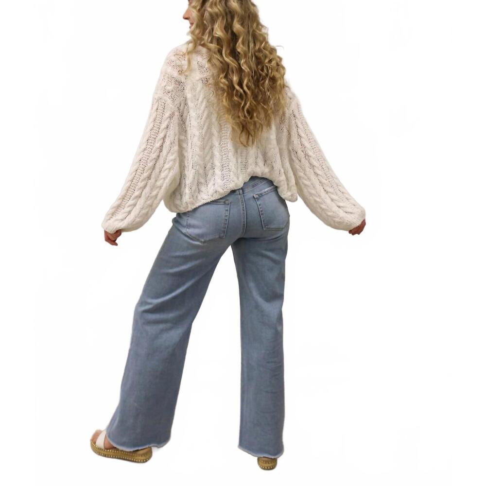 NEW VERVET BY FLYING MONKEY judy wide leg comfort stretch raw hem jeans in light - Picture 4 of 6